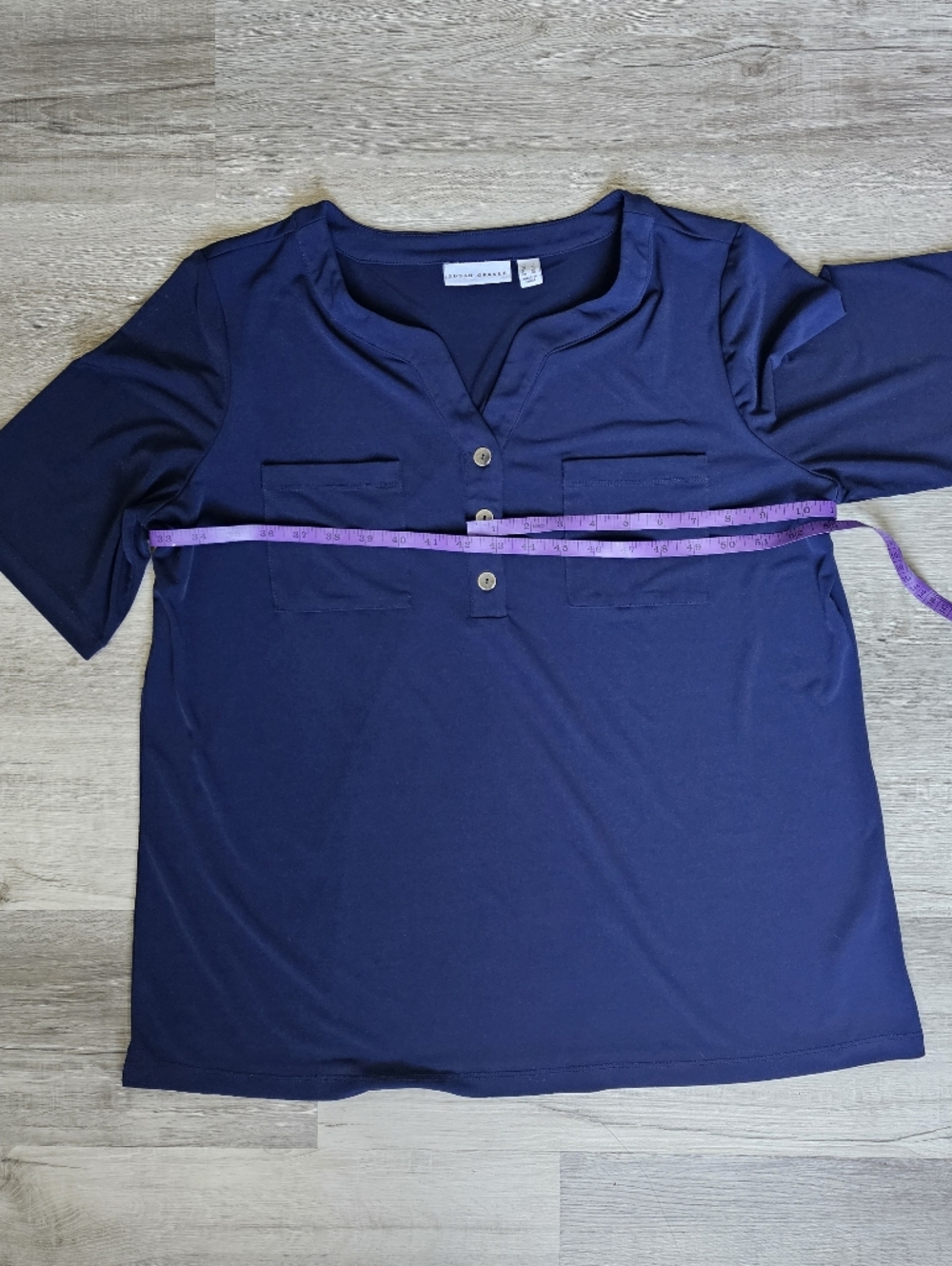 Susan Wraver Navy Short Sleeve Henley Top - Picture 15 of 16